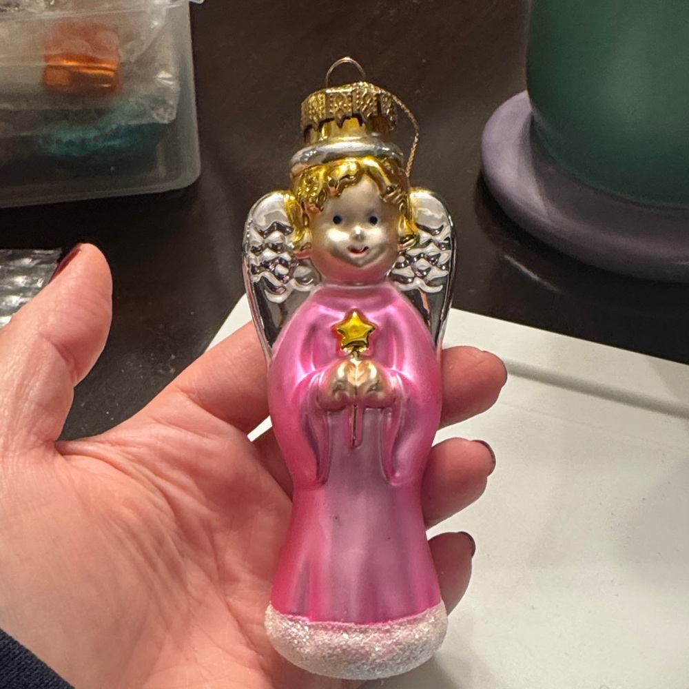 Pink Angel Ornament with Gold Accents